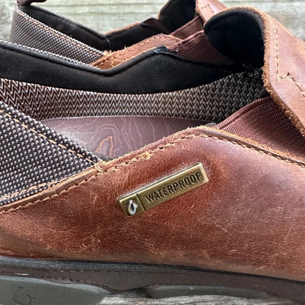 OluKai Na'i WP Waterproof Leather Slip On‎ Loafers Brown Size US 10 EUR43